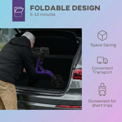Folding Adjustable Rollator with Dual Brakes & 6 Adjustable Handle Heights for Seniors Purple