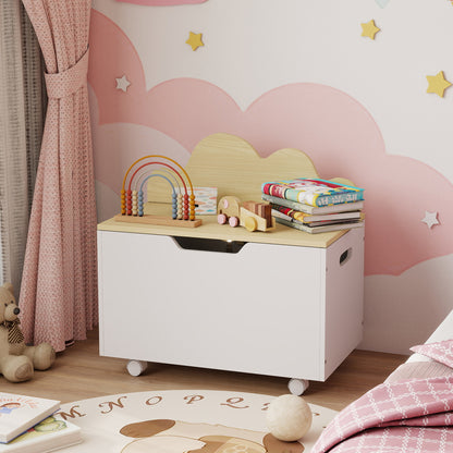 Toy Box with Lid, Toy Chest with Wheels and Safety Hinges, Toddler Storage Organiser for Playroom, Bedroom, White