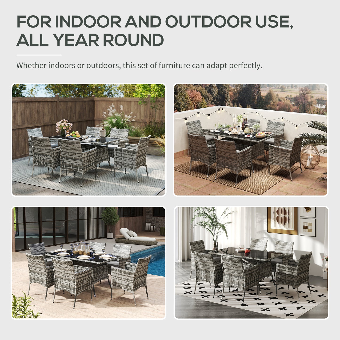 7-Piece Rattan Garden Furniture Set with Cushions, 6 Seater Garden Table and Chairs, Rattan Dining Set with 6 Armchairs