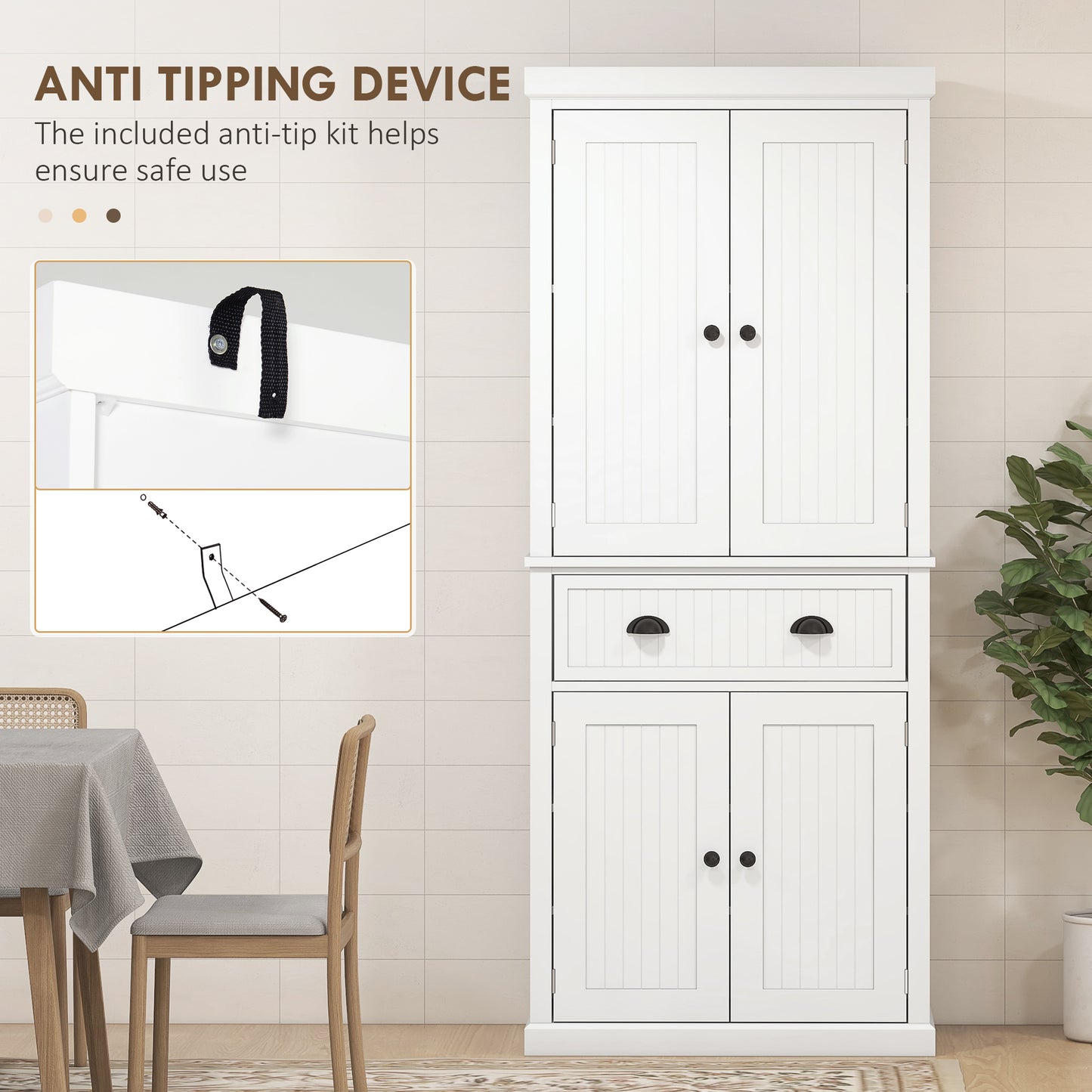 Kitchen Storage Cabinet with Drawer and Adjustable Shelves - White