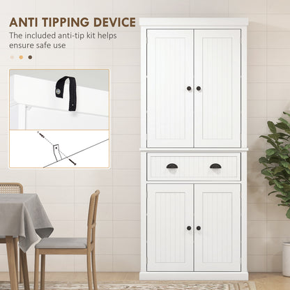 Kitchen Storage Cabinet with Drawer and Adjustable Shelves - White