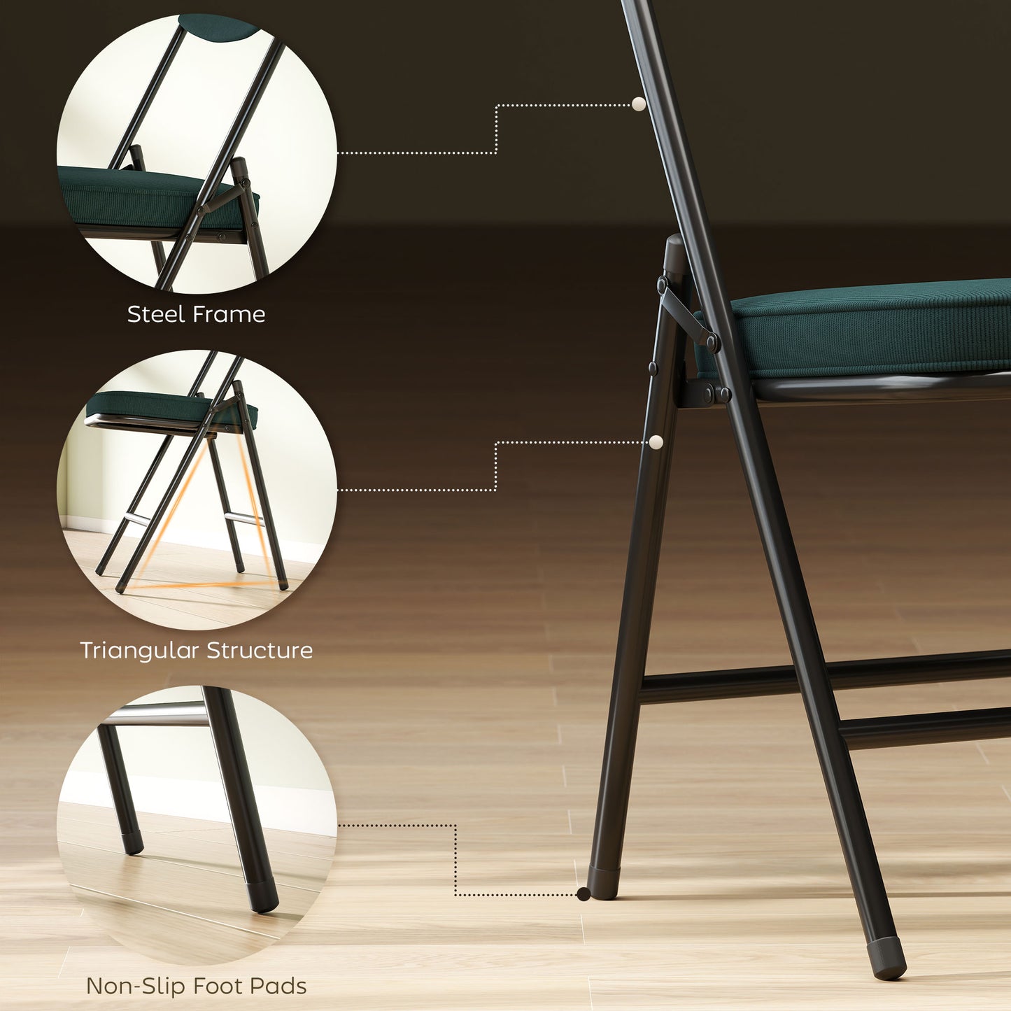 Set of Four Folding Corduroy Seat Chairs - Teal
