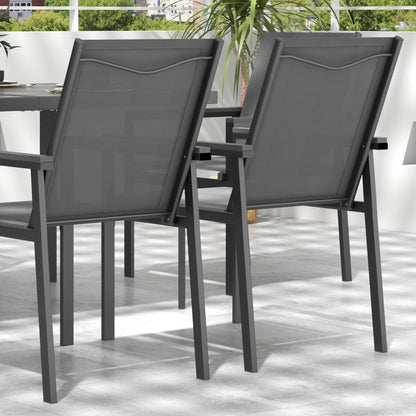 Seven-Piece Metal Dining Set with Glass-Top Table and Texteline Chairs - Grey