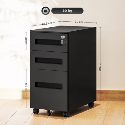 Three-Drawer Steel Filing Cabinet - Black