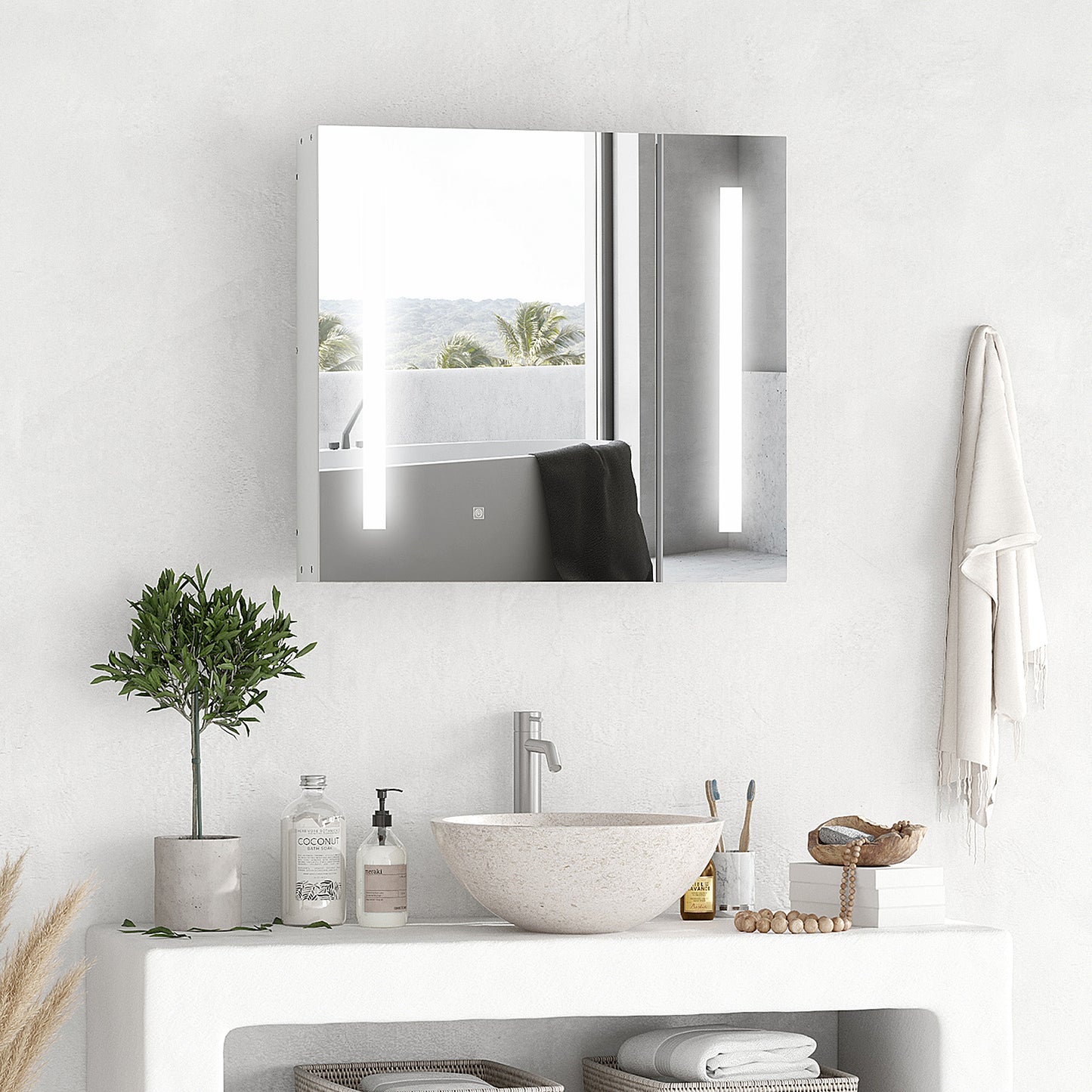 Illuminated Bathroom Mirror Cabinet 650 x 700Hmm LED Bathroom Mirror with Lights Touch Switch, Adjustable Shelf, USB Charge