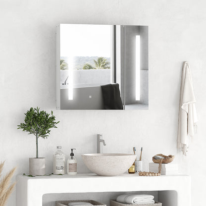 Illuminated Bathroom Mirror Cabinet 650 x 700Hmm LED Bathroom Mirror with Lights Touch Switch, Adjustable Shelf, USB Charge