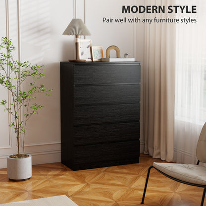 Chest of Drawers, 5 Drawer Dresser, Modern Storage Cabinet with 5 Drawers, for Bedroom, Living Room, Black