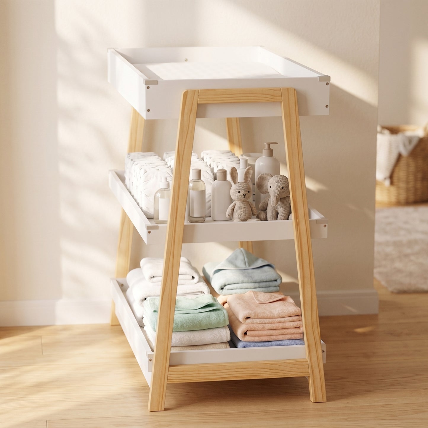 Baby Changing Table with 2 Storage Shelves, Nursery Diaper Changing Unit with Waterproof Changing Mat, White