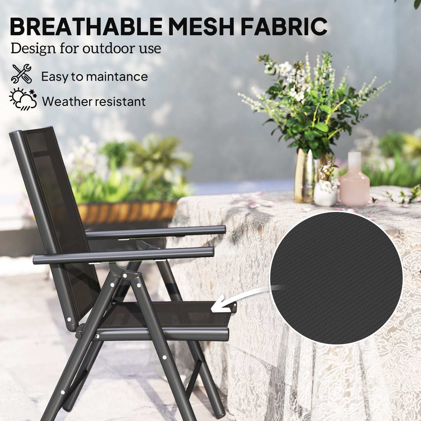 Set of 2 Folding Garden Chairs, Aluminium Frame Outdoor Dining Chairs with Breathable Mesh Back and Seat
