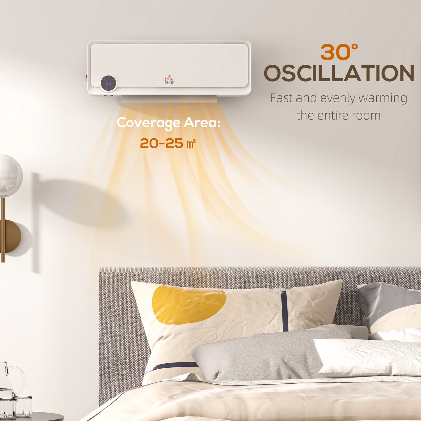 Wall Downflow Heater 2 Heat and Fan 1000W/2000W, Electric Space Heater with Timer Remote Oscillating