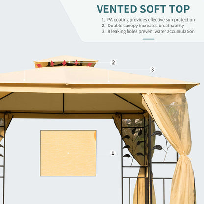 3(m) x 3(m) Garden Gazebo, Double Roof Outdoor Gazebo Canopy Shelter with Netting, Solid Steel Frame, for Garden