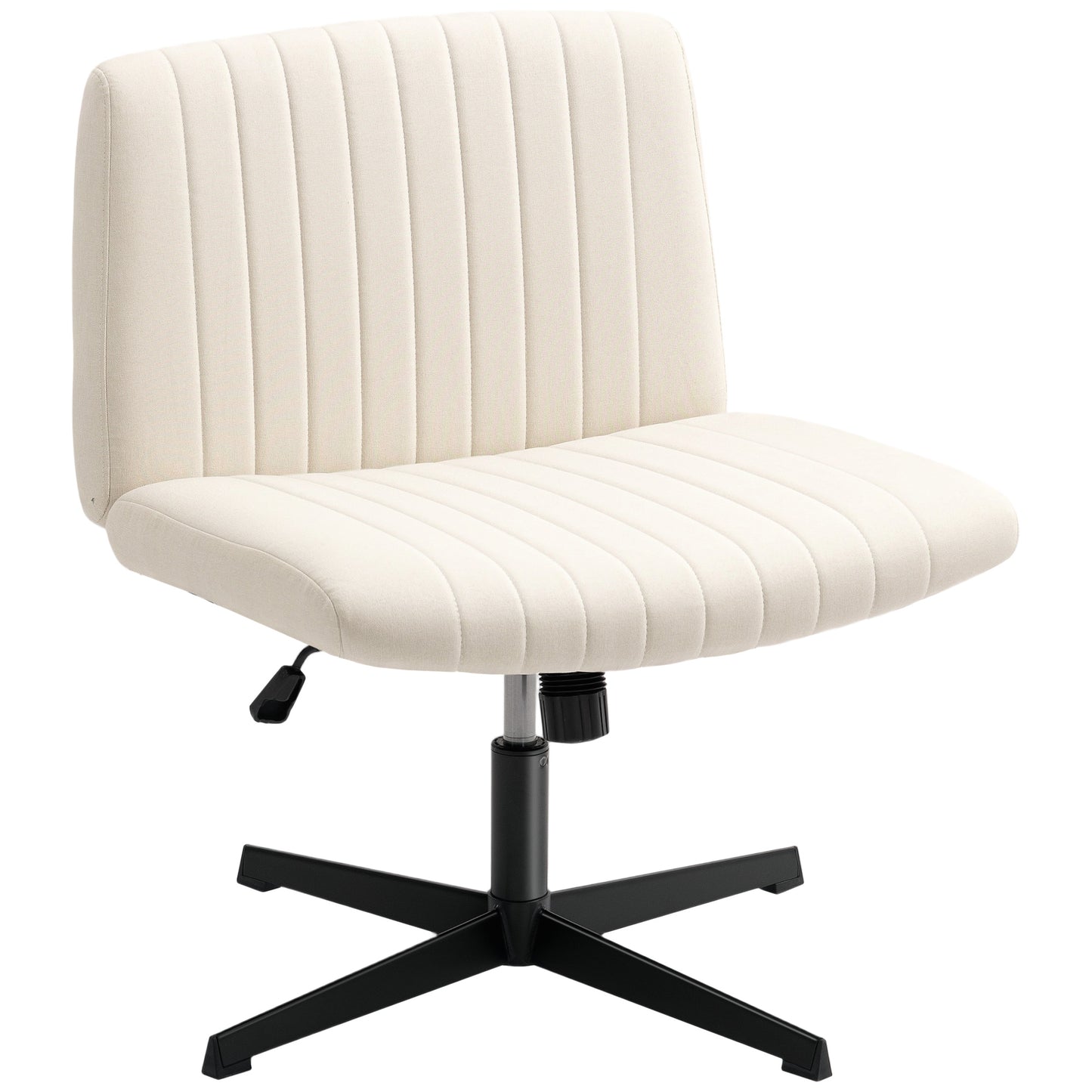 Armless Office Chair No Wheels, Linen Fabric Criss Cross Legged Desk Chair with Wide Seat, Thick Padding, Tilt Function