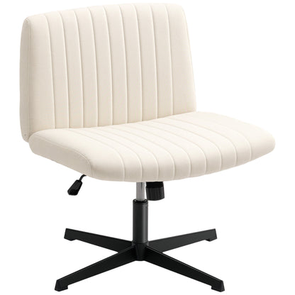 Armless Office Chair No Wheels, Linen Fabric Criss Cross Legged Desk Chair with Wide Seat, Thick Padding, Tilt Function