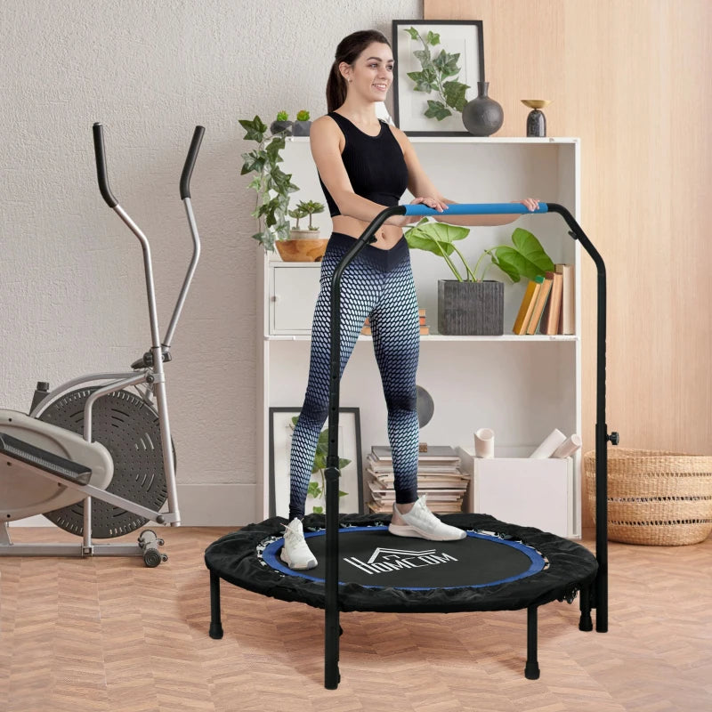 40" Foldable Mini Exercise Trampoline / Rebounder with Large Adjustable Handlebar - Black / Blue