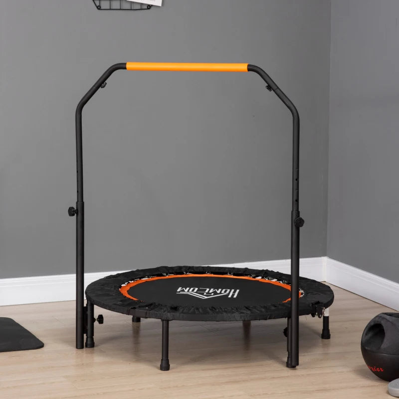 40" Foldable Mini Exercise Trampoline / Rebounder with Large Adjustable Handlebar - Black / Orange