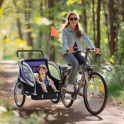 Baby Bike Trailer with 5 Point Harness, Steel Frame, Reflectors, Safety Flag, Hitch Coupler, Purple