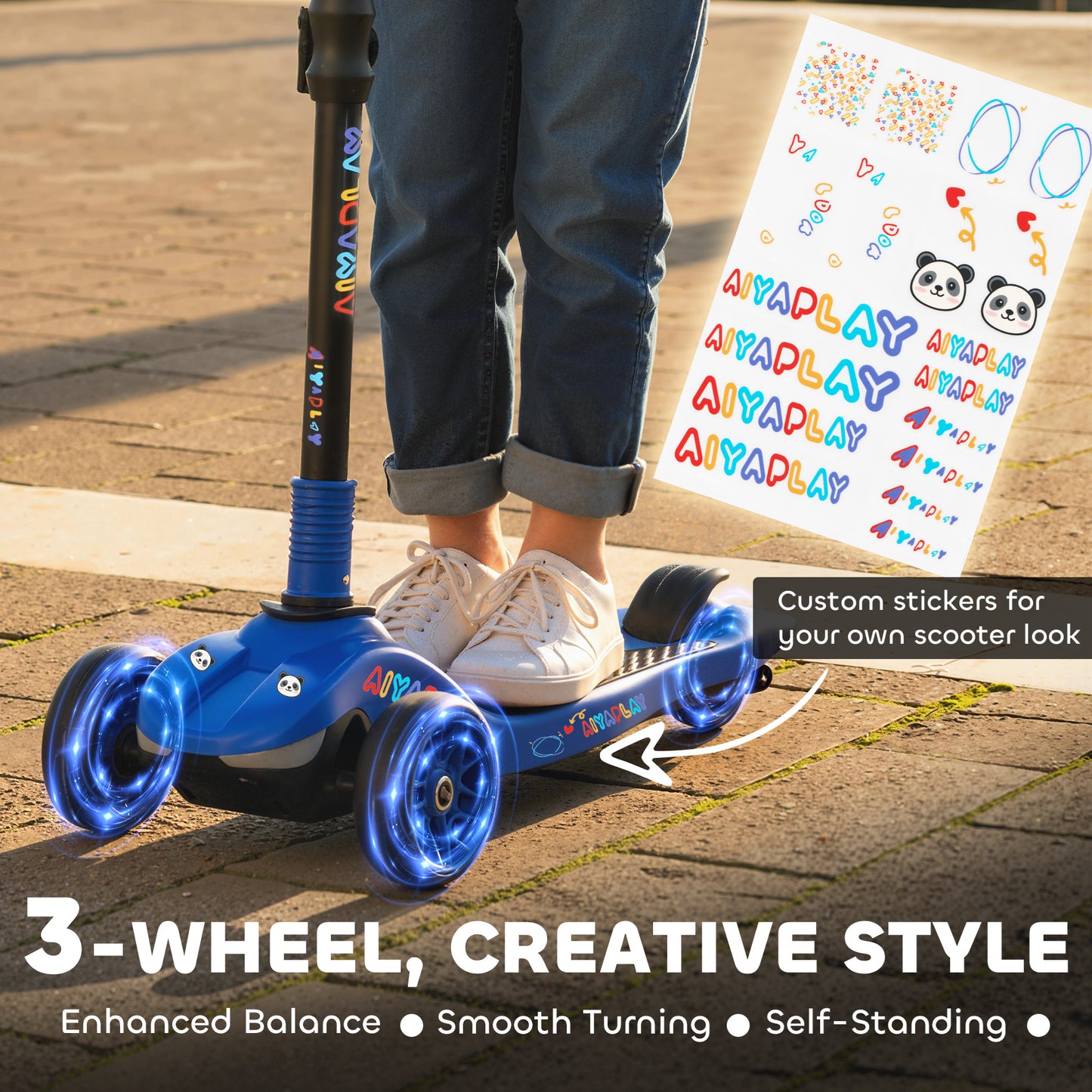Three-Wheel Foldable Electric Scooter for Kids Aged 6-10 Years, Blue