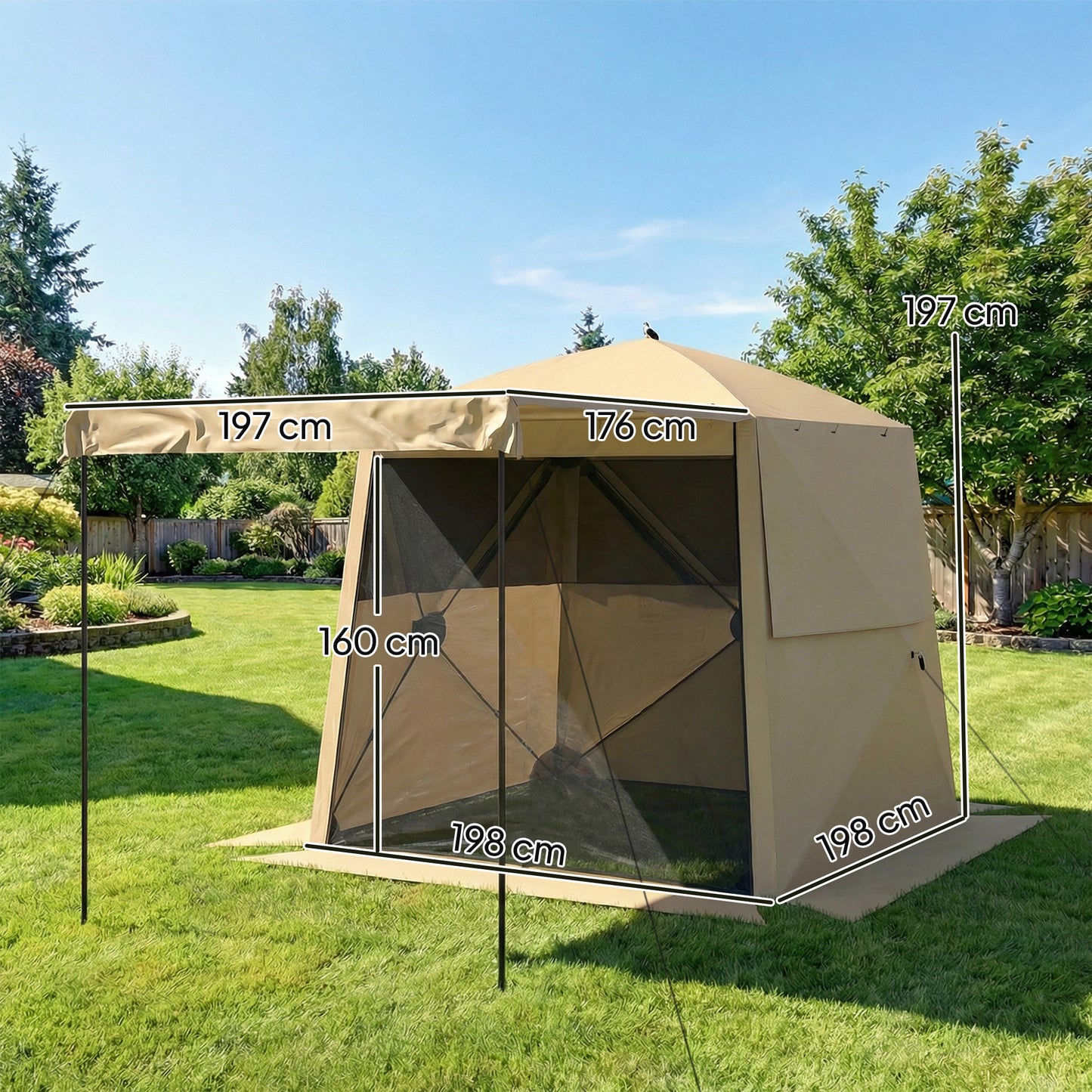 Pop Up Gazebo Waterproof Instant Shelter with Awning Mesh Windows for Camping Patio 2 x 2 m, Khaki