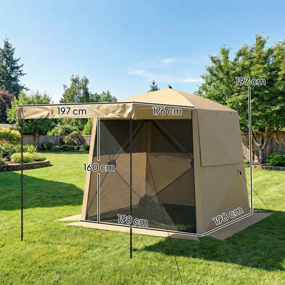 Pop Up Gazebo Waterproof Instant Shelter with Awning Mesh Windows for Camping Patio 2 x 2 m, Khaki