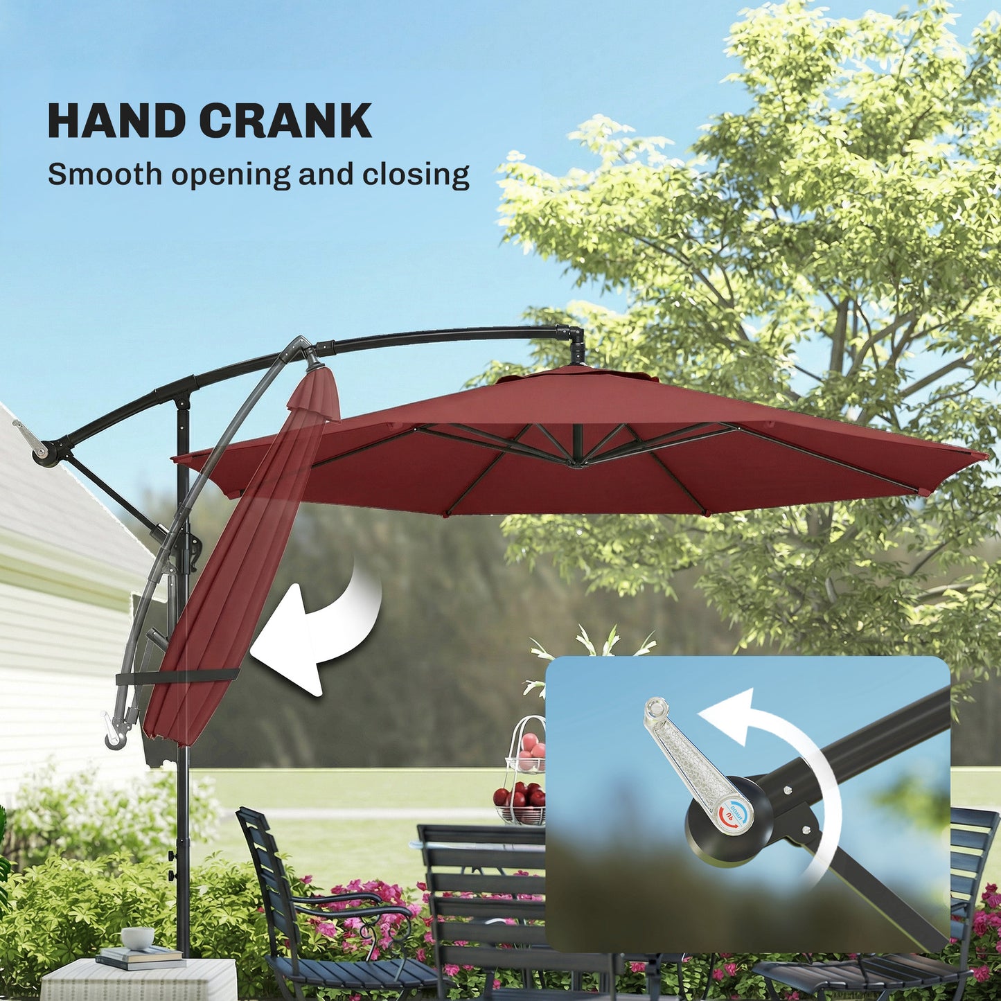 3 m Overhanging Cantilever Parasol, with Cross Base - Wine Red
