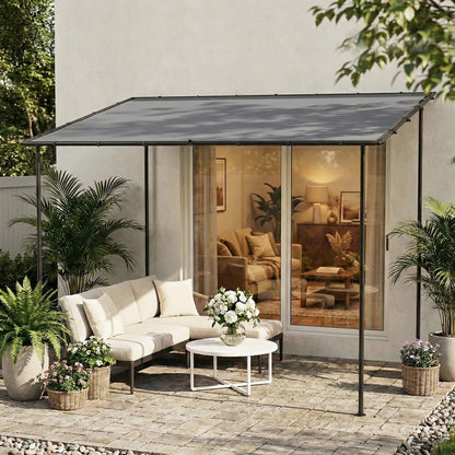 3 x 2 m Lean to Garden Pergola, Metal Frame Gazebo Pergola with UPF30+ Protection, Sloped Roof, Drainage Holes, Grey