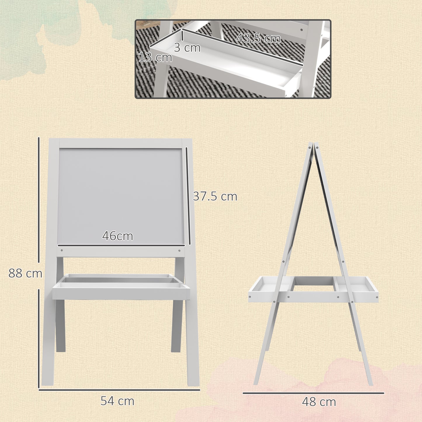 Kids Easel, Art Easel with Double Sided Whiteboard, Chalkboard, Storage, 2 in 1 Standing Easel for Toddlers 18-48 Months