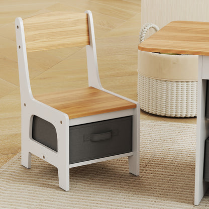 Kids Table and Chair Set, Toddler Table and 2 Chairs Set with 6 Removable Drawers, for Boys Girls Ages 3-8, Natural
