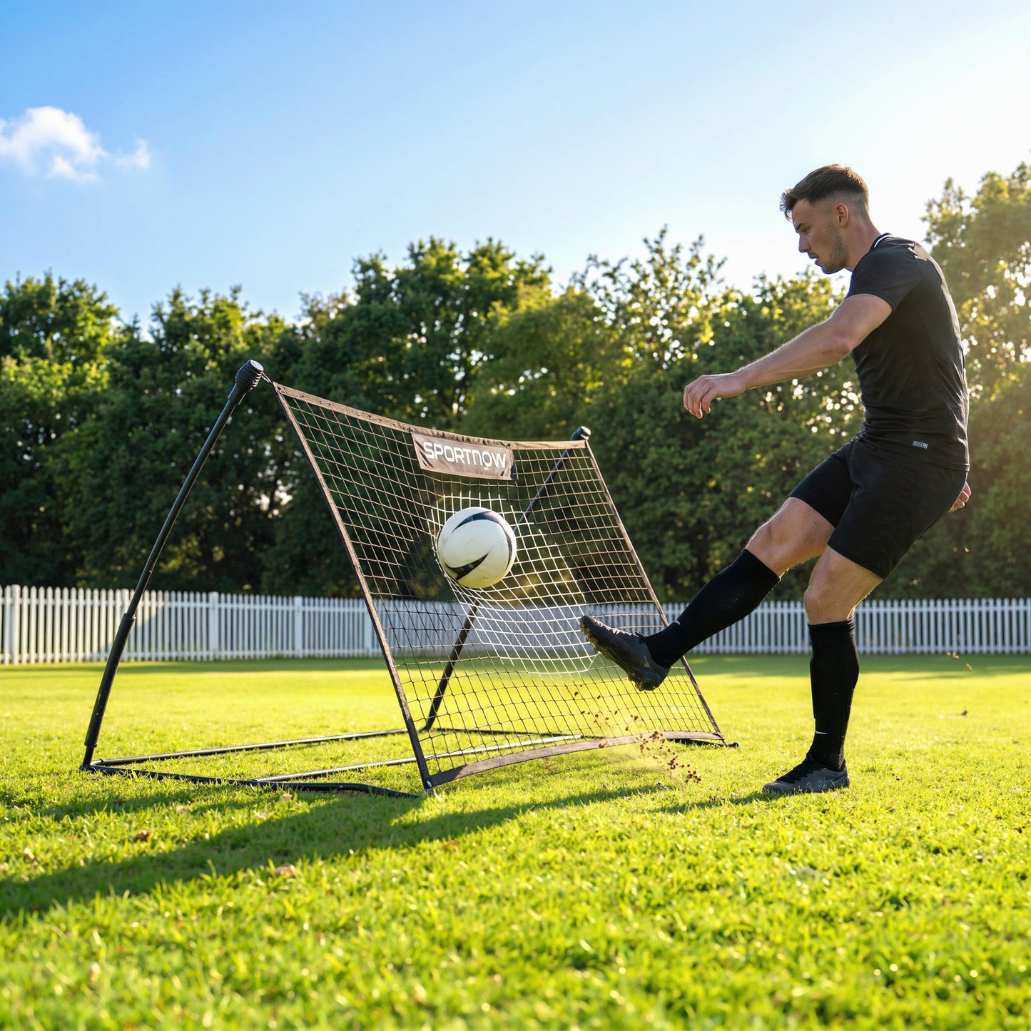 Football Rebounder Net, Portable Kickback Football Rebounder Net with Carry Bag and Ground Stakes