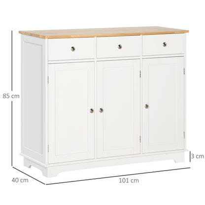 Sideboard with Rubber Wood Top, Modern Storage Cabinet with 3 Adjustable Shelves, White