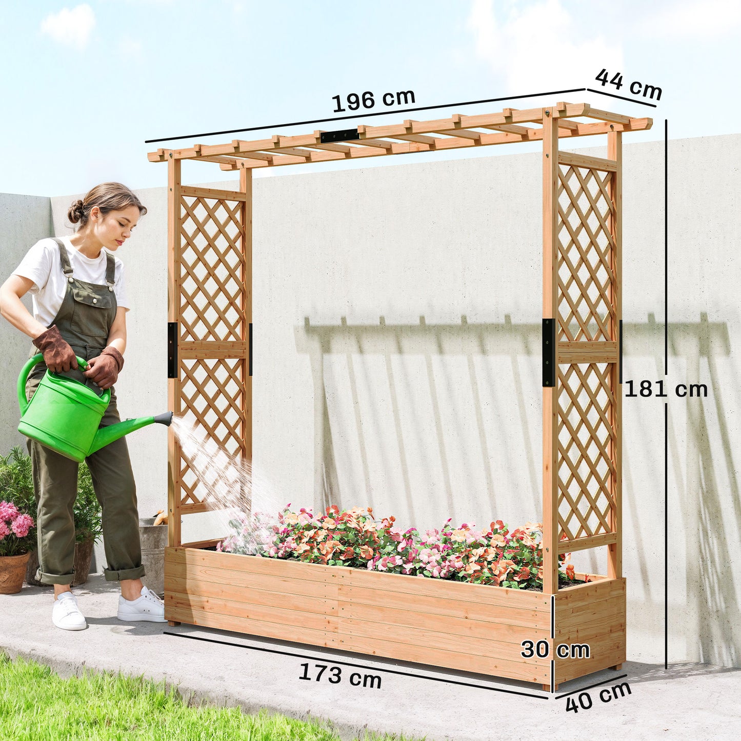 Fir Wood 171 x 39 cm Planter and Trellis Garden Bed