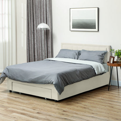 4ft6 Double Ottoman Bed Frame, with Front Drawer - Cream