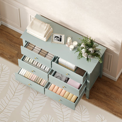 Fluted Dresser, 6 Drawer Chest of Drawers for Bedroom, Living Room, Hallway, Closet, Green
