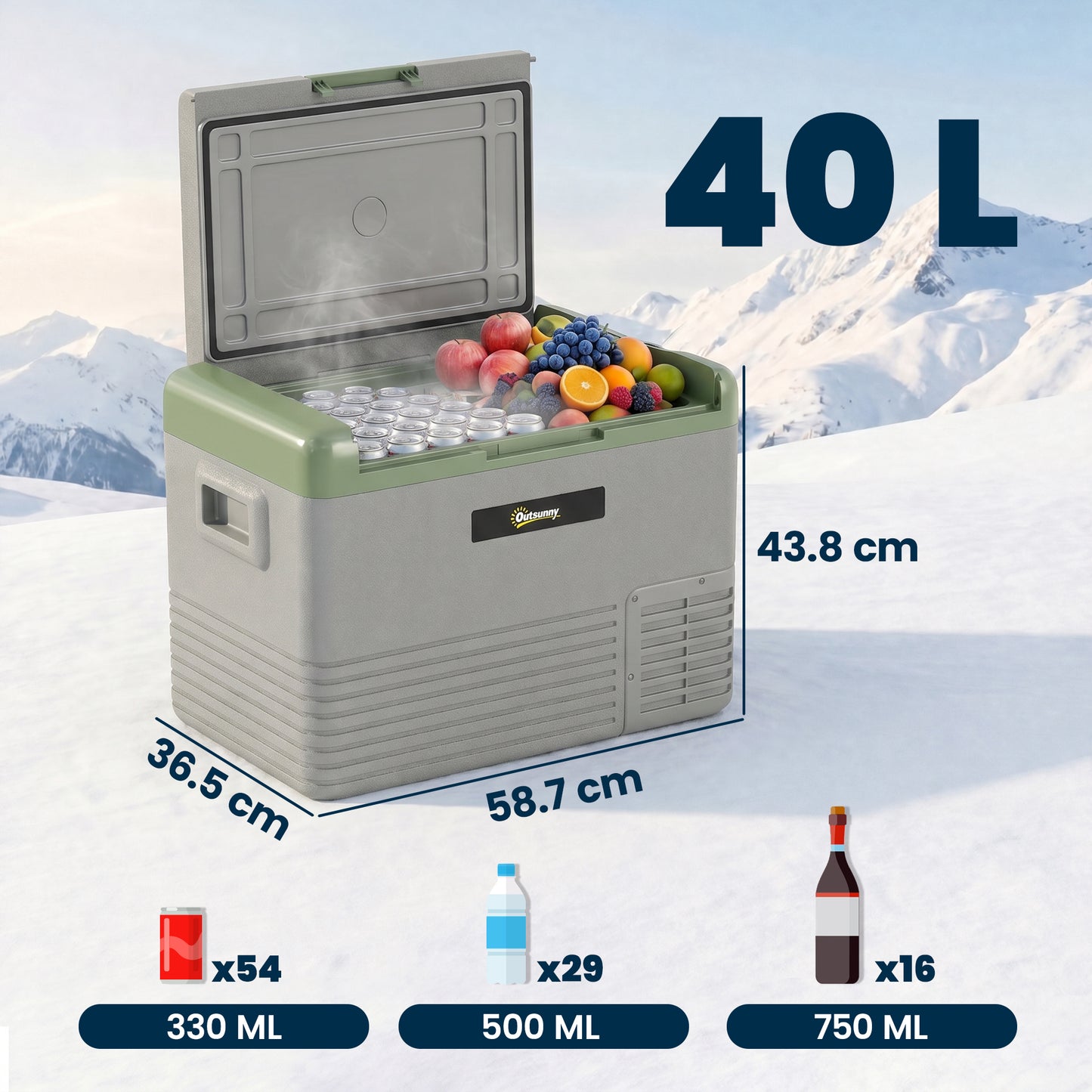 40L Portable Car Refrigerator - Light Green and Grey