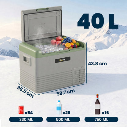 40L Portable Car Refrigerator - Light Green and Grey