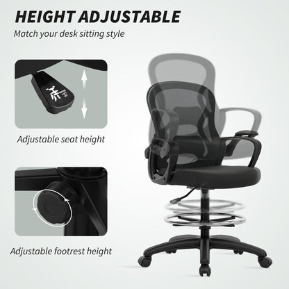 Drafting Chair with Adjustable Footrest, Ergonomic Mesh Office Chair with Lumbar Support