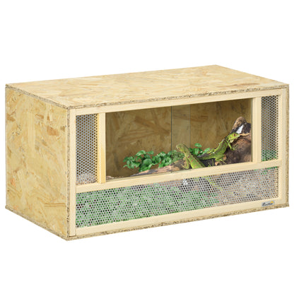 Reptile Terrarium Vivarium Habitat w/ Transparent Sliding Doors, Breathable Mesh, for Lizards, Horned Frogs