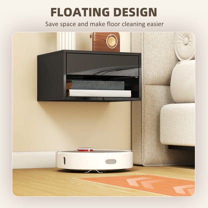Floating Bedside Tables Set of 2, Wall Mounted Nightstand, High Gloss Black