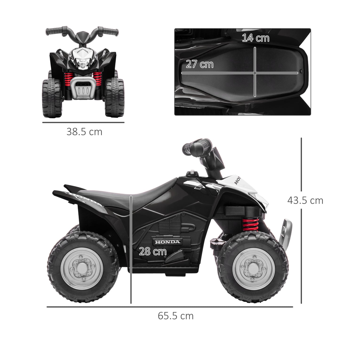 Honda Licensed Kids Electric Quad Bike, 6V ATV Ride On for Ages 1.5-3 Years, Black
