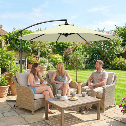 3m Overhanging Cantilever Parasol, with Cross Base - Beige