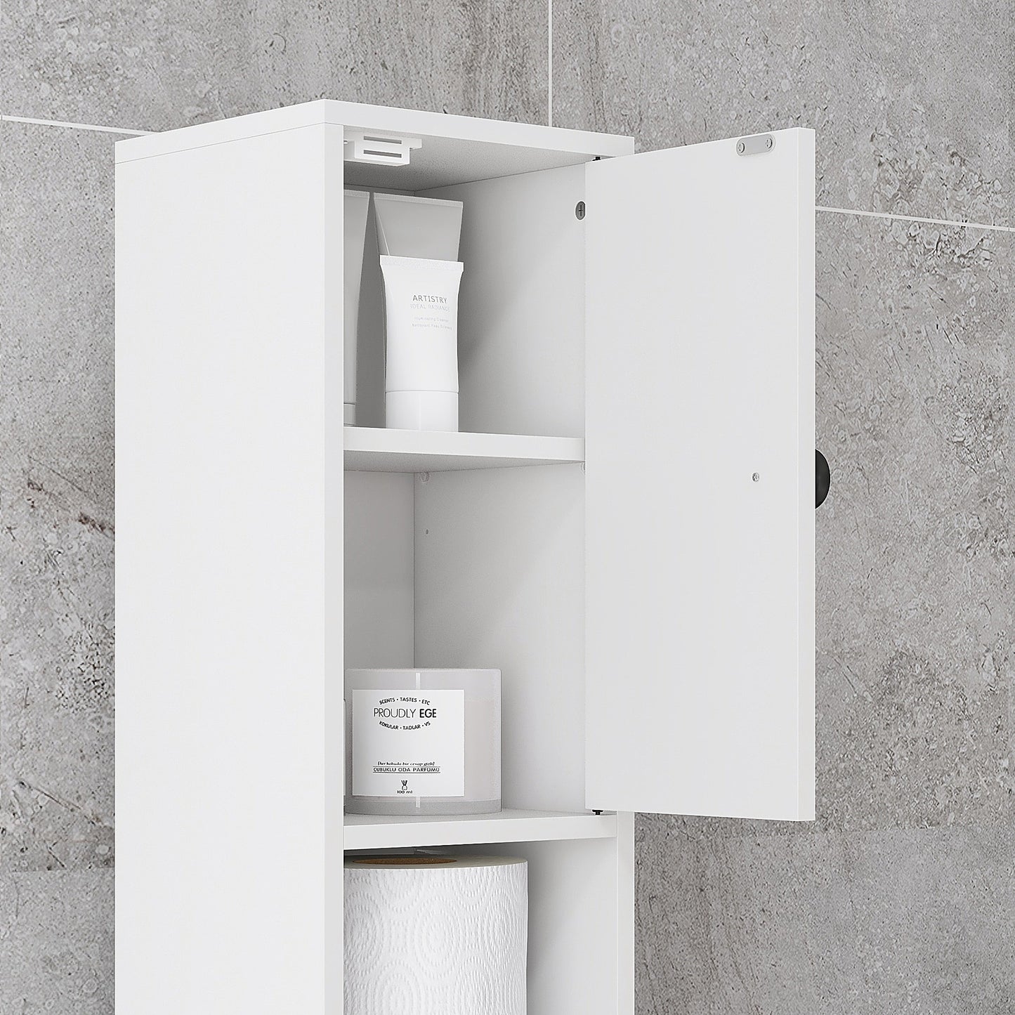 180cm Slim Bathroom Cabinet with 9-layered Independent Storage for Family-friendly Storage - White