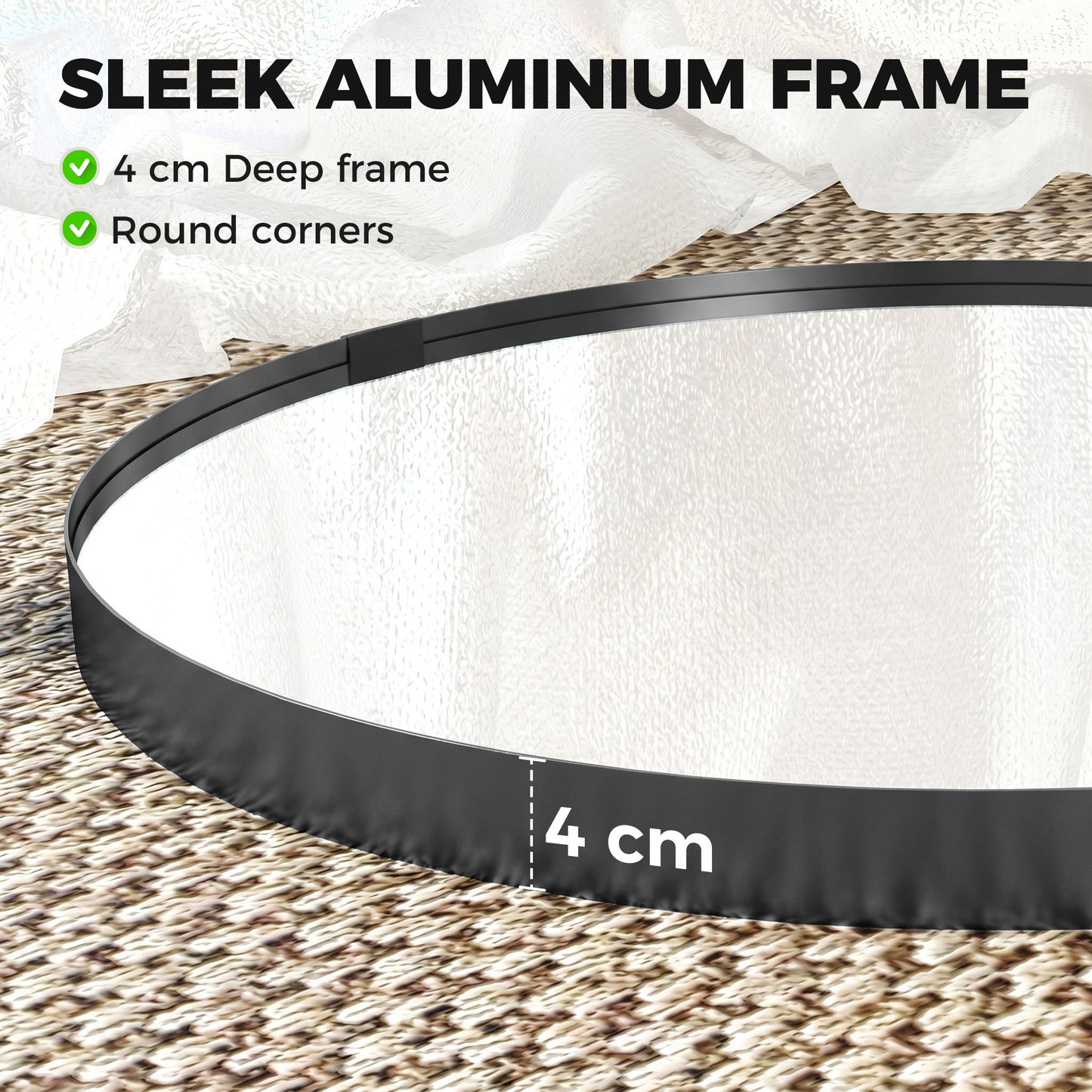 Round Wall Mirror 61 cm, Wall Mounted Bathroom Mirror with Tempered Safety Glass and Aluminium Alloy Frame, Black