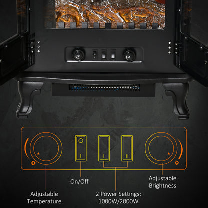 Electric Fireplace Stove Heater with LED Fire Flame Effect, Double Door, Freestanding & Portable with Overheat Protection