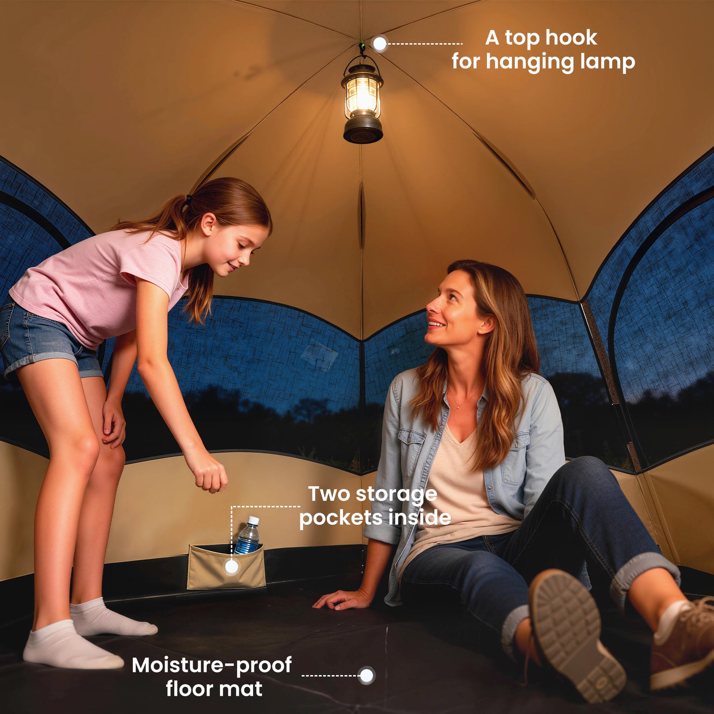 Double Layer Instant Pop Up Tent with Rainfly, Portable Camping Shelter with Sewn-in Groundsheet and Carry Bag, Brown