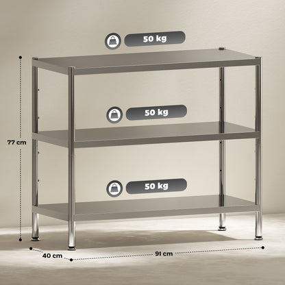 3-Tier Bakers Rack with Storage, Stainless Steel Microwave Stand with Adjustable Shelves for Small Spaces