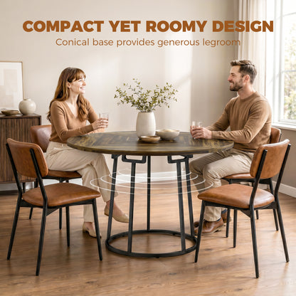 Dining Table Space Saving Kitchen Table Spliced Tabletop Conical Metal Base 120 cm Round Rustic Brown