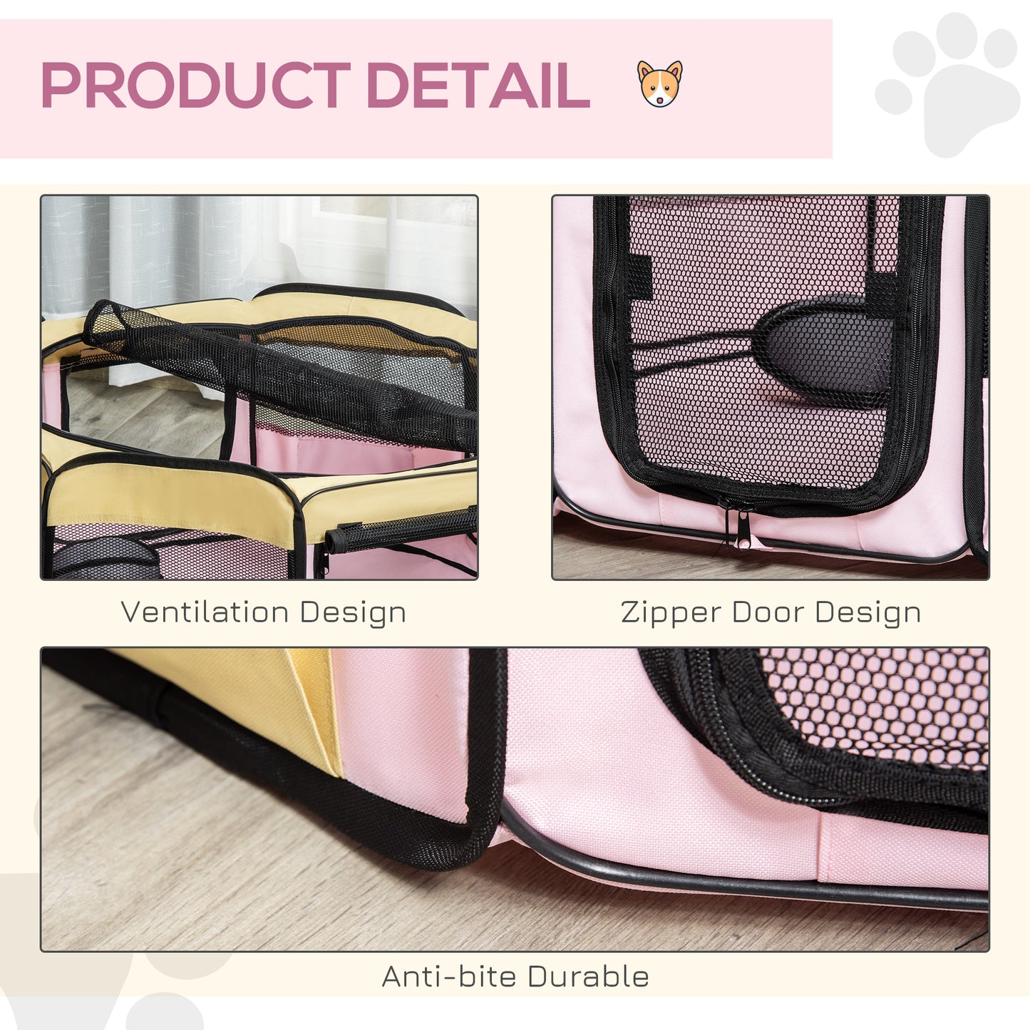 600D Oxford Soft Fabric Kennel, Pet Whelping Box Lightweight Dog Cat Puppy Playpen Rabbit Guinea Pig Foldable Portable Play P