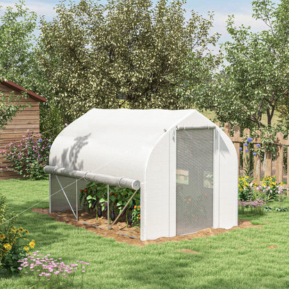 3 x 2(m) Walk-in Polytunnel Greenhouse, Zipped Roll Up Sidewalls, Mesh Door, 6 Mesh Windows