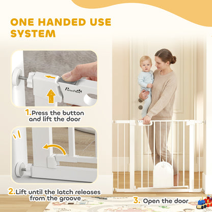 Dog Gate with Cat Flap Pet Safety Gate Barrier, Stair Pressure Fit, Auto Close, Double Locking, for Doorways, Hallways