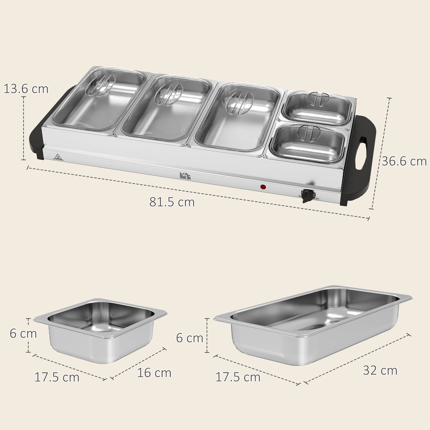 5 Tray Electric Food Warmer Buffet Server with Warming Plate, Cool Touch Handles, Adjustable Temperature, 300W