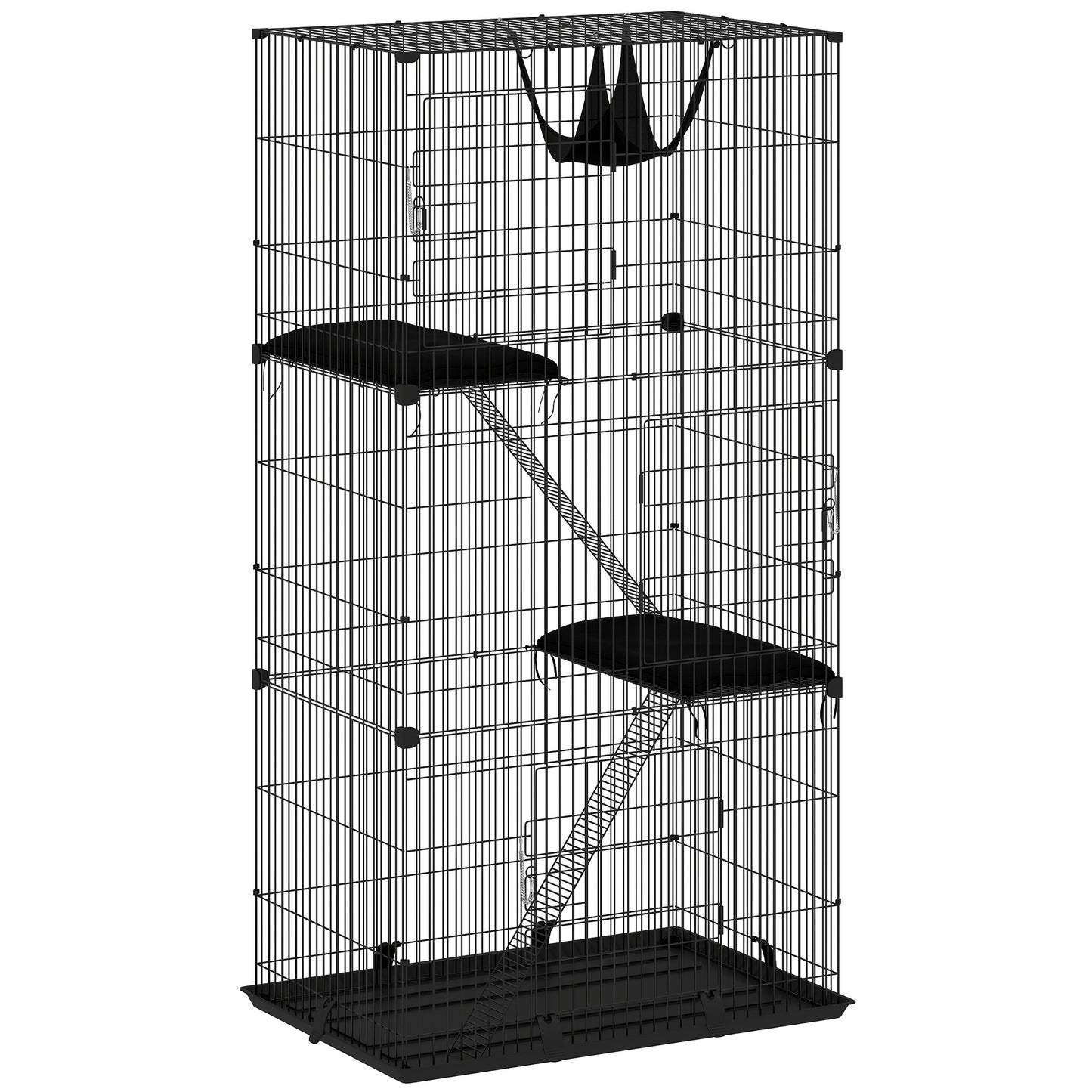 3-Tier Large Cat Cage Indoor, Detachable Metal Wire Kennel with Hammock, Platforms, Tray and Cushions for 1-2 Kittens